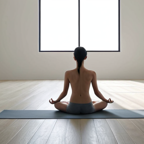 A minimalist lifestyle promoting mental well-being: serene individual in a simple, uncluttered space, practicing mindfulness, bathed in soft natural light.