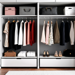 A minimalist closet with few essential clothes, emphasizing decluttering and mindful consumption.