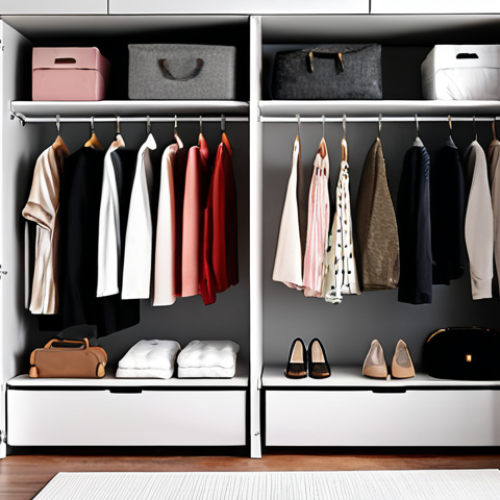 A minimalist closet with few essential clothes, emphasizing decluttering and mindful consumption.