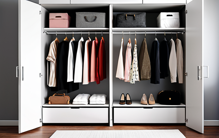 A minimalist closet with few essential clothes, emphasizing decluttering and mindful consumption.