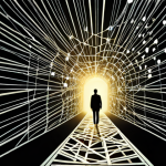 A conceptual image depicting the struggle and breakthrough from business complexity. On one side, a tangled web of abstract data streams, overwhelmed figures, and labyrinthine pathways, symbolizing information overload and inefficient processes. On the other side, a clear, illuminated path leading to a singular, glowing core, representing clarity, focused decision-making, and a competitive edge. The overall style is modern, with contrasting dark and light elements, high resolution.