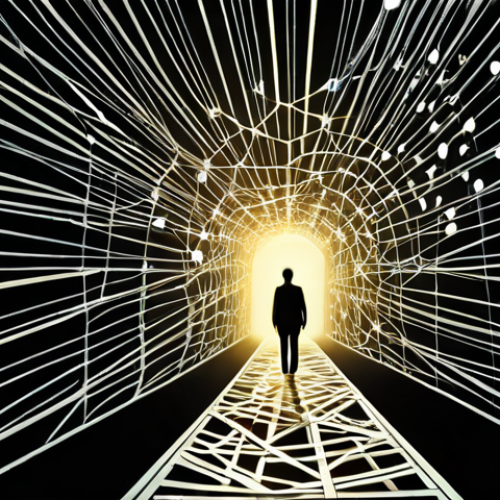 A conceptual image depicting the struggle and breakthrough from business complexity. On one side, a tangled web of abstract data streams, overwhelmed figures, and labyrinthine pathways, symbolizing information overload and inefficient processes. On the other side, a clear, illuminated path leading to a singular, glowing core, representing clarity, focused decision-making, and a competitive edge. The overall style is modern, with contrasting dark and light elements, high resolution.