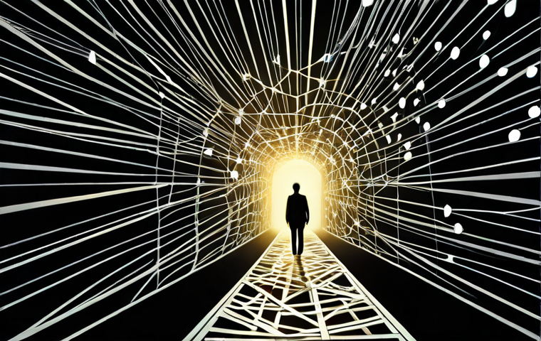 A conceptual image depicting the struggle and breakthrough from business complexity. On one side, a tangled web of abstract data streams, overwhelmed figures, and labyrinthine pathways, symbolizing information overload and inefficient processes. On the other side, a clear, illuminated path leading to a singular, glowing core, representing clarity, focused decision-making, and a competitive edge. The overall style is modern, with contrasting dark and light elements, high resolution.